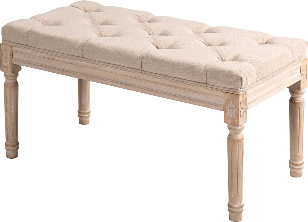 HOMCOM Kárpitozott Pad Hagyományos Ülés, Ágy Elé Való Pad, Előszoba Pad Gombokkal, Vászon Hatású, 120 kg Terhelhetőség, 80x40x43cm, Bézs | Aosom