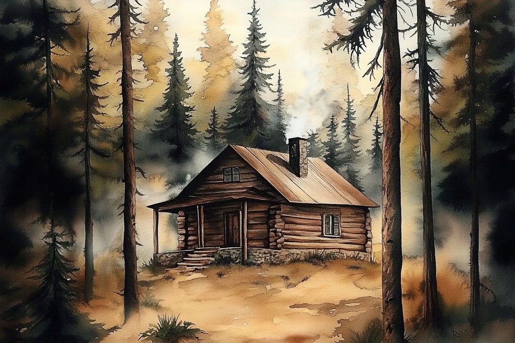 Vászonkép Canvas Tájkép Erdő Házikó Nyugalom 60x40