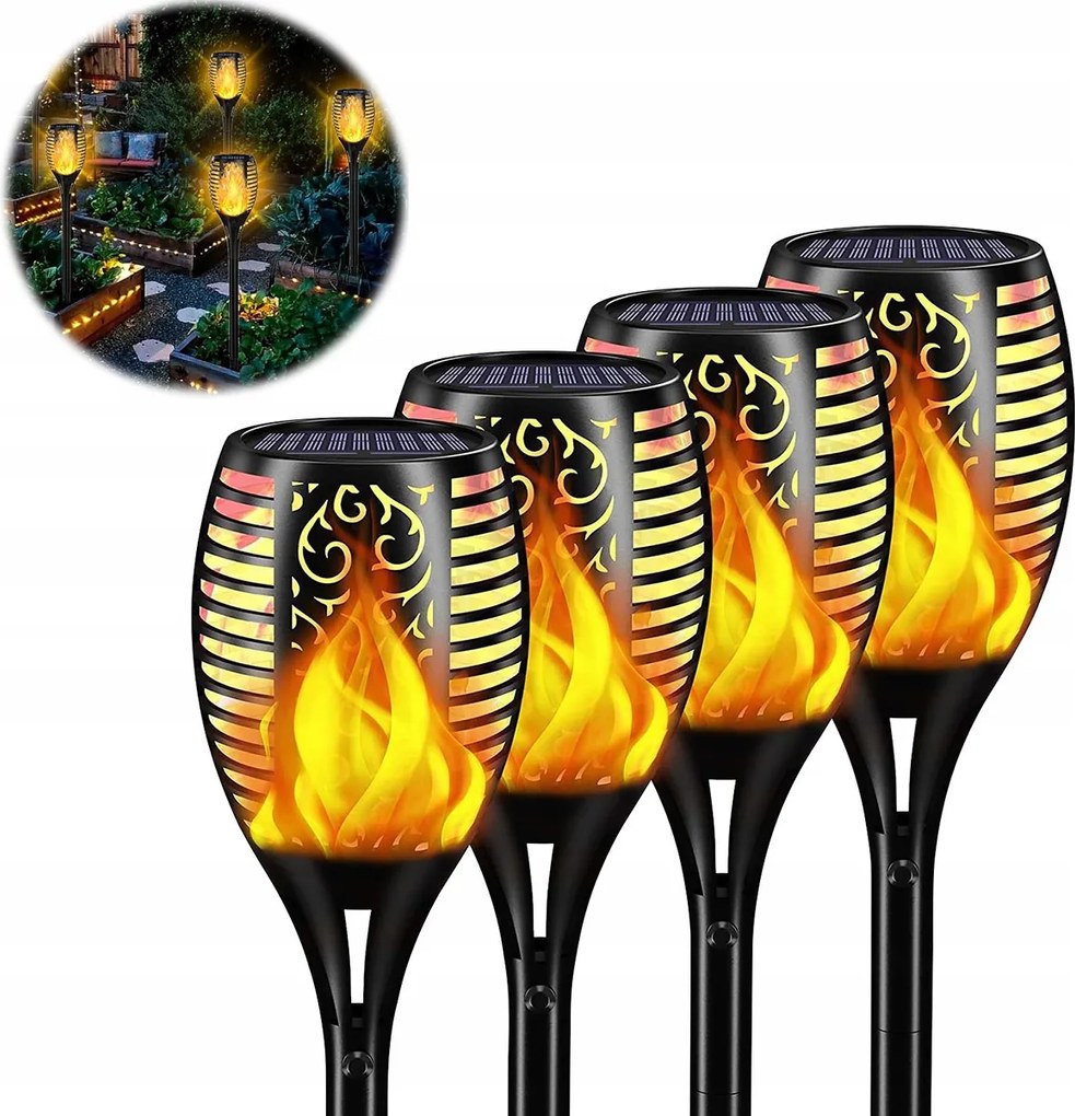 4xNapelemes Kerti Lámpa Led Beszúrható Lámpa Fáklya Láng Tűz