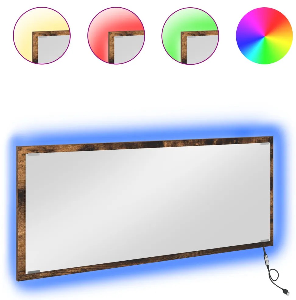 LED Fürdőszoba Tükör Füstölt Tölgy 90x8,5x37 cm Műanyag