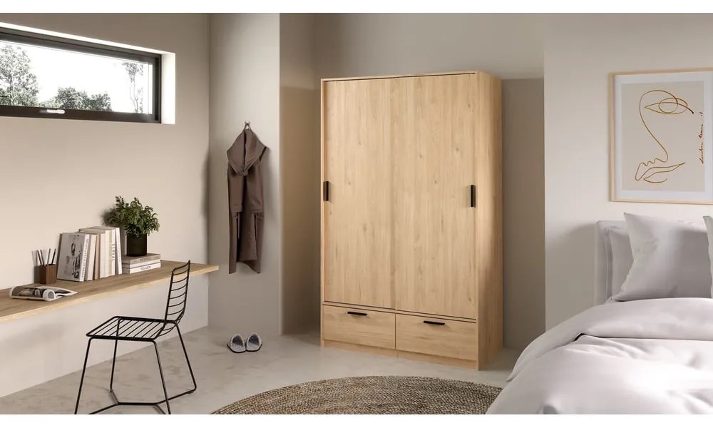 Natúr színű ruhásszekrény tolóajtóval, tölgyfa dekorral 121x200 cm Line – Tvilum