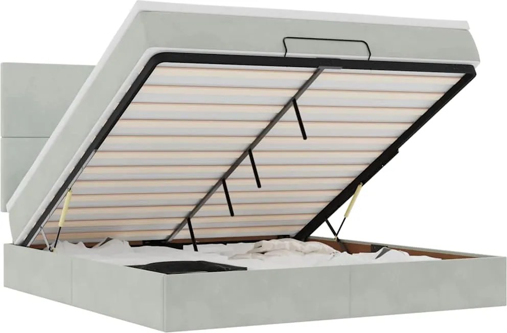 vidaXL Ottomán ágykeret matracokkal világosszürke 160x200cm bársony