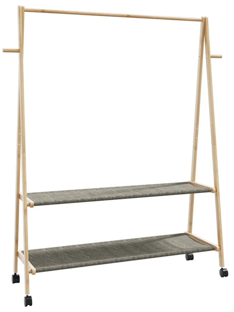 bambusz ruhaállvány polcokkal és kerekekkel 132x45,5x155,5 cm