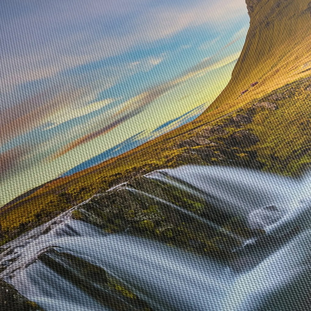 Kép a hegyekről és vízesésekről Izlandon (órával) (90x30 cm)