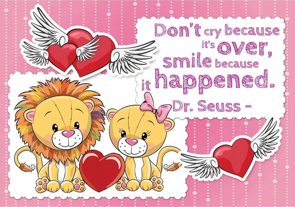 Tapéta Oroszlánkölyök masnival aranyos szárnyas gyerekszoba 368x280