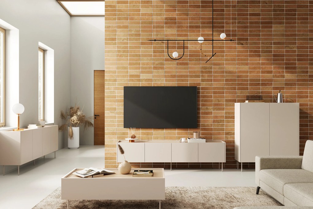 Desin TV szekrény 220 cm fém lábakkal – kasmír / nagano tölgy