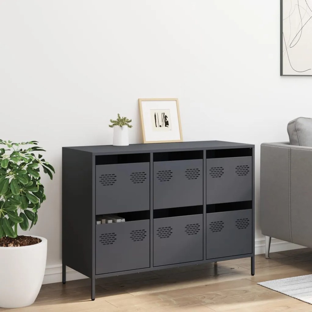 antracit hidegen hengerelt acél tálalószekrény 101,5x39x73,5 cm