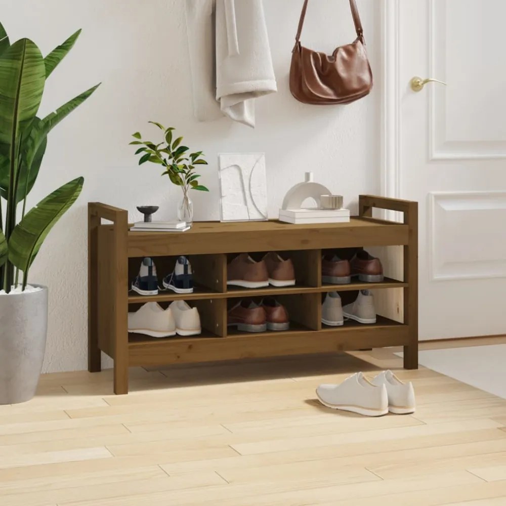 mézbarna tömör fenyőfa előszoba pad 110 x 40 x 60 cm