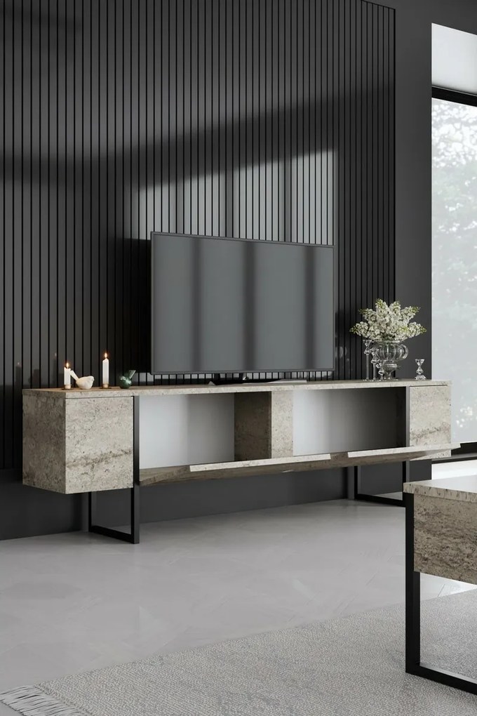 Luxe Travertine and Black TV-állvány