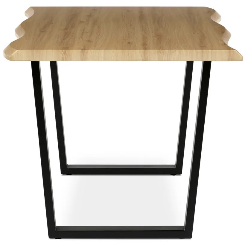Masă de sufragerie, 160x90x75 cm, blat MDF, decor stejar salbatic, picioare metalice in forma de U