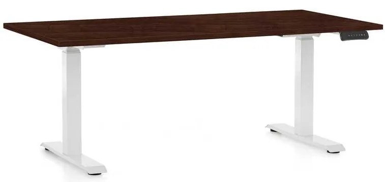 OfficeTech D állítható magasságú asztal, 160 x 80 cm, fehér alap, wenge