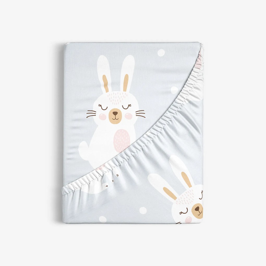 Goldea pamut gumis lepedő - álmodozó nyuszik 90 x 200 cm