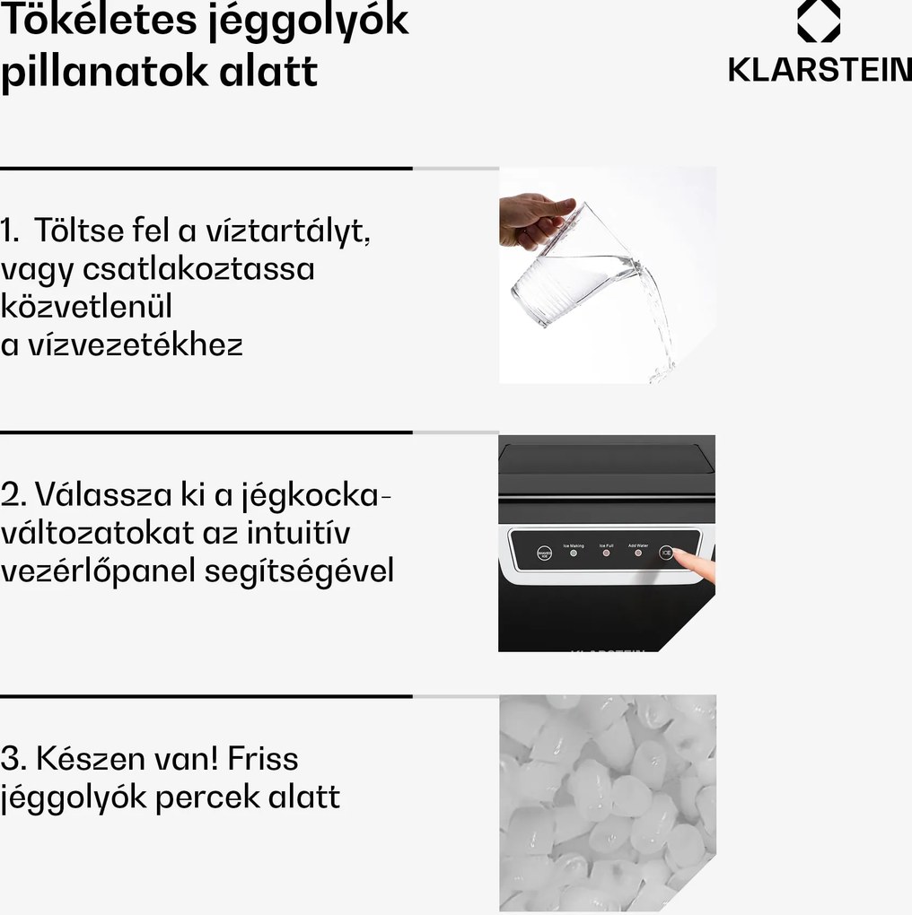 Klarstein Icefestival Bullet ipari jégkocka készítő, 400W, 3 liter, 20kg/24ó