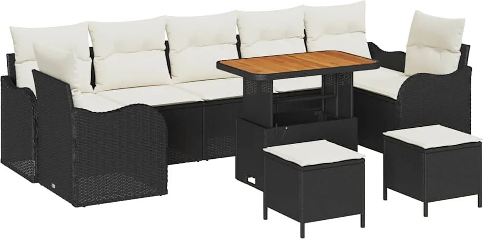 vidaXL Kerti Kanapé Szett párnával 10 pcs Fekete polirattan