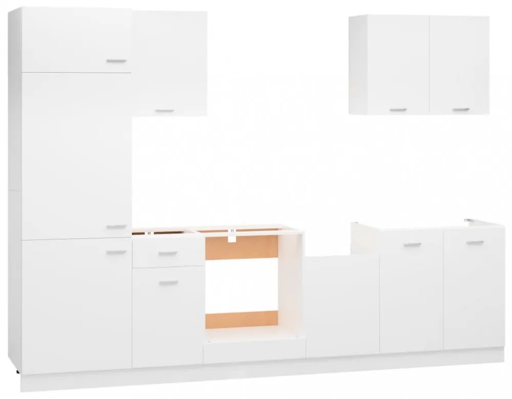 Lyon 7 részes fehér forgácslap konyhai szekrénygarnitúra