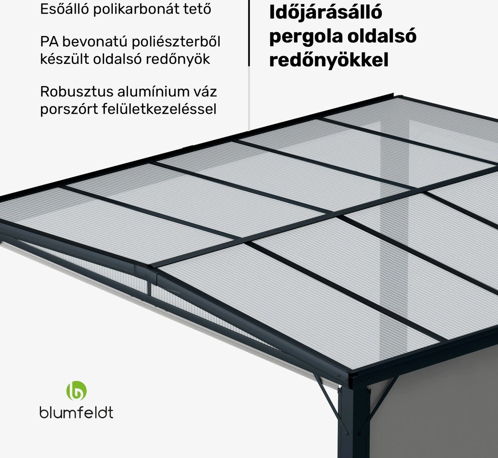 Blumfeldt Pantheon Cortina Solid Sky Pergola 3x3, időjárásálló, porszórt, oldalsó panelek