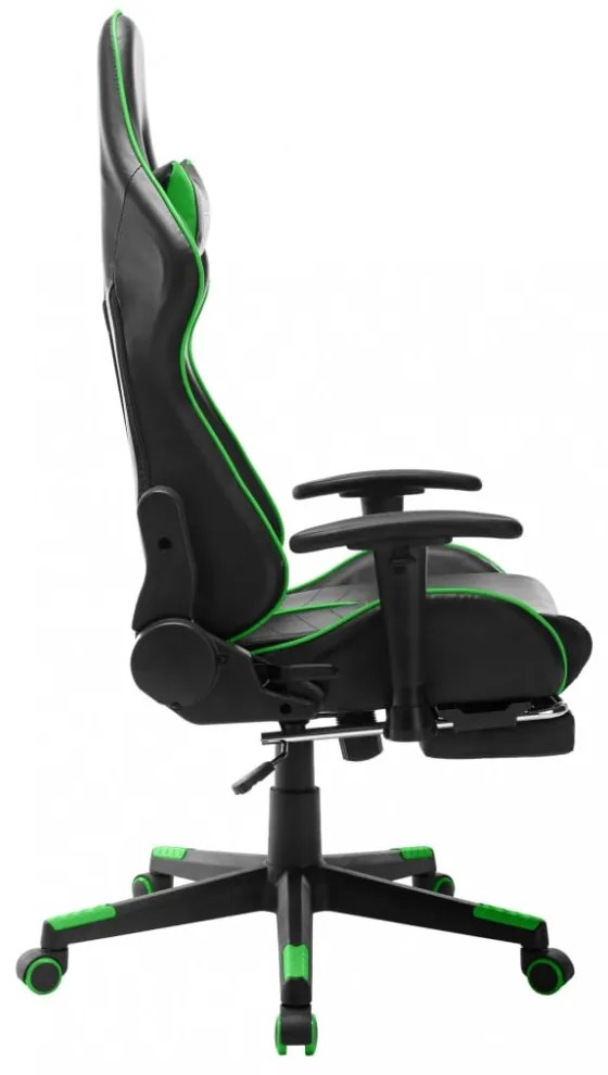 fekete és zöld műbőr gamer szék lábtámasszal