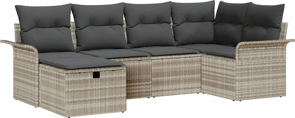 vidaXL Kerti Kanapé Szett párnával 6 pcs Világosszürke polirattan
