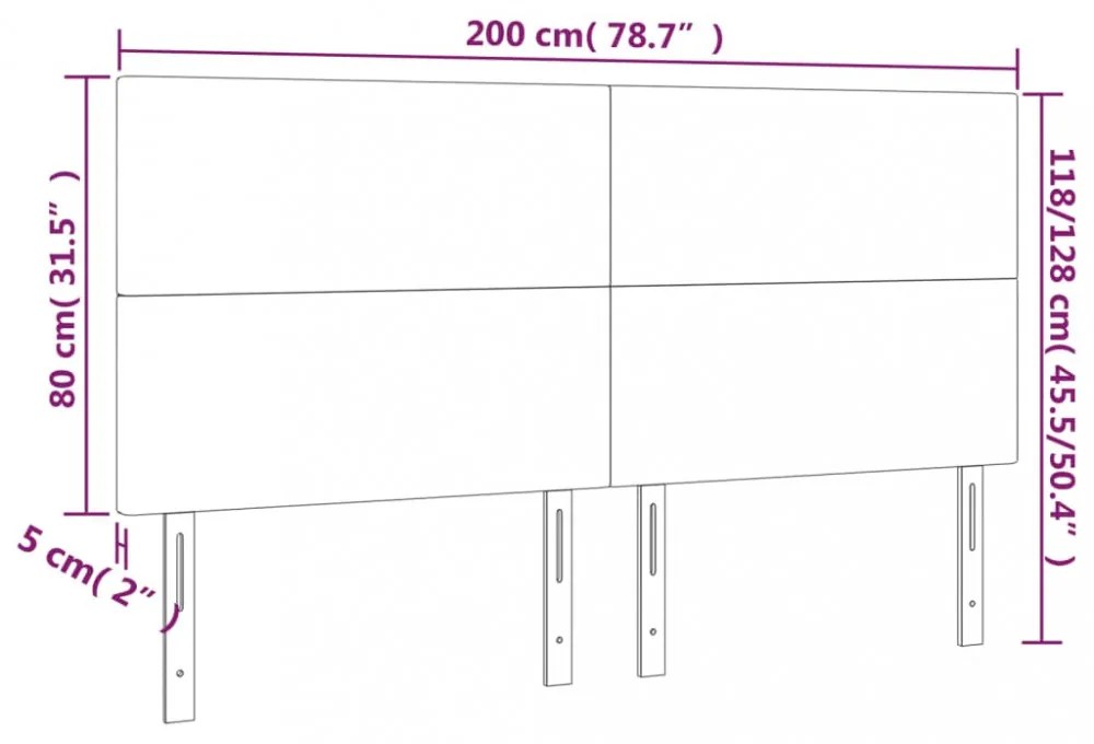 fekete szövet LED-es fejtámla 200x5x118/128 cm