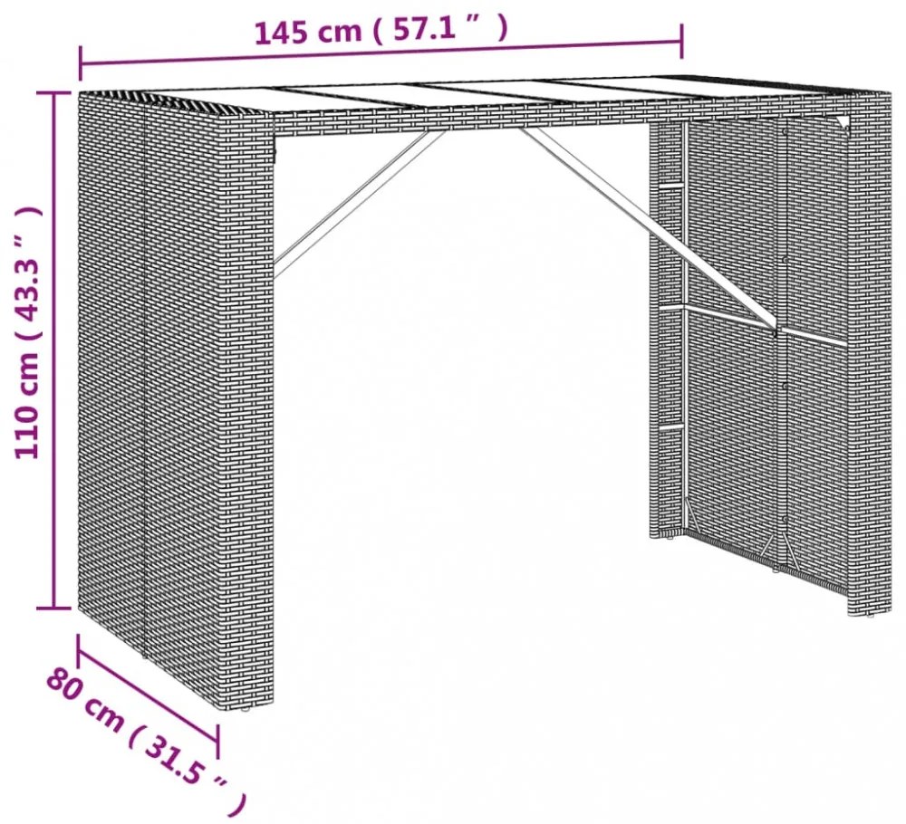 vidaXL 7 részes szürke polyrattan kerti bárszett párnákkal