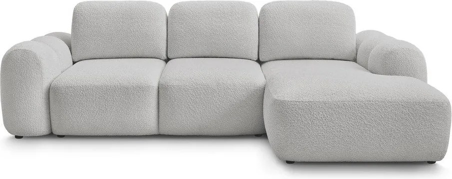 Világosszürke buklé kinyitható-tárolóhelyes sarokkanapé (jobb oldali-heverő résszel) Montaigne – Bobochic Paris