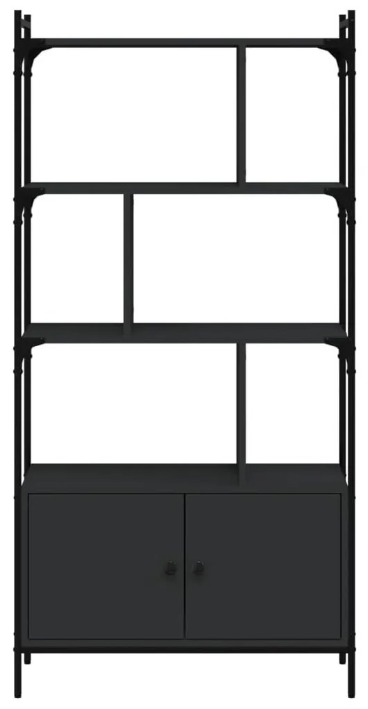 fekete szerelt fa könyvespolc ajtókkal 76,5 x 30 x 154,5 cm