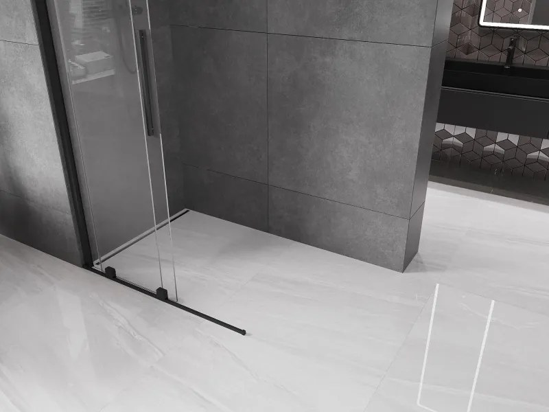 Mexen Velar, nyílásba tolóajtó Walk-In típusú 110 cm, 8 mm átlátszó üveg, fekete matt, 871-110-000-03-70
