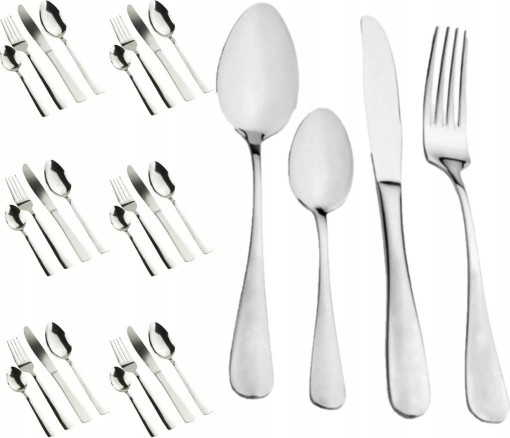 Evőeszköz Szett 6 Személyes Étkészlet 24 Részes Acél Evőeszközkészlet