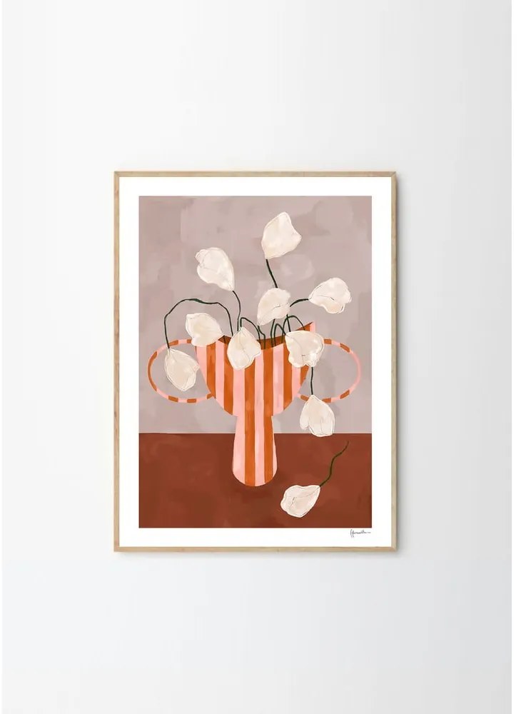 Poszter 30x40 cm White Flowers in Striped Vase – Frankie Penwill – The Poster Club