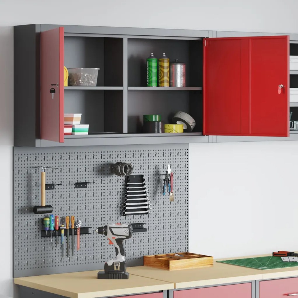 3 részes szerszámtároló és pegboard készlet falra szerelhető piros fém