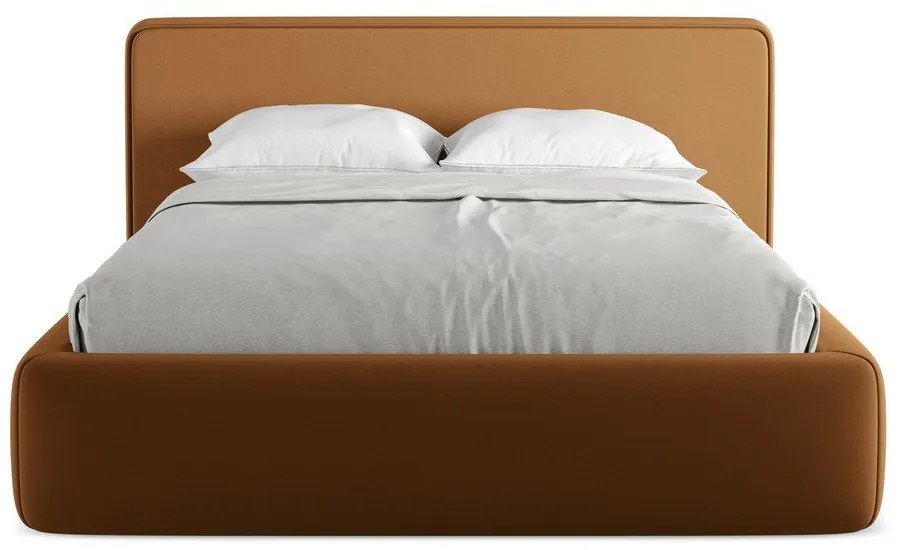 Terrakotta színű kárpitozott ágyneműtartós franciaágy ágyráccsal 140x200 cm Kiana – Makamii