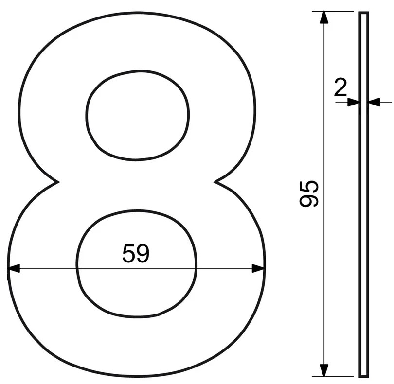 Házszám "8", RN.95L, rozsdamentes acél