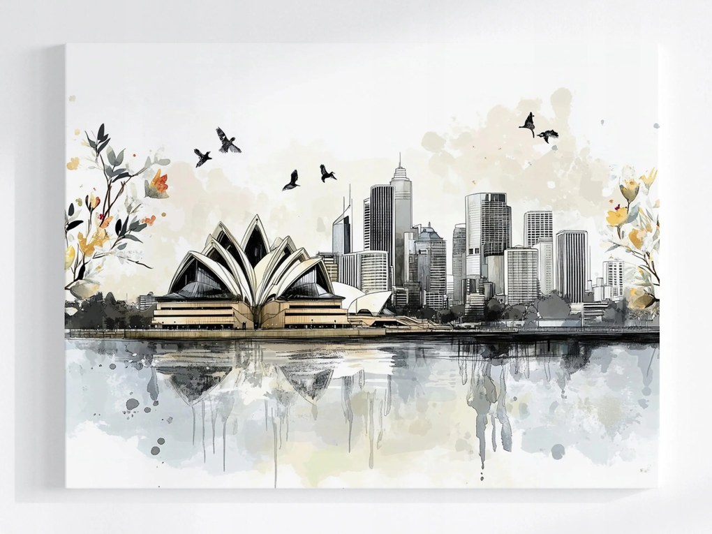 Poszter Város Panoráma Sydney Opera House Vázlat 100x75