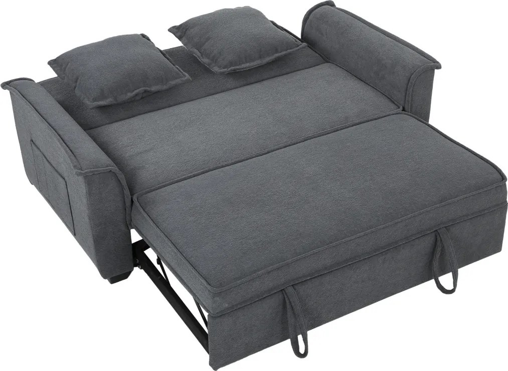 HOMCOM Futon kanapéágy, állítható háttámlával, 2 személyes, 2 párnával, sötétszürke