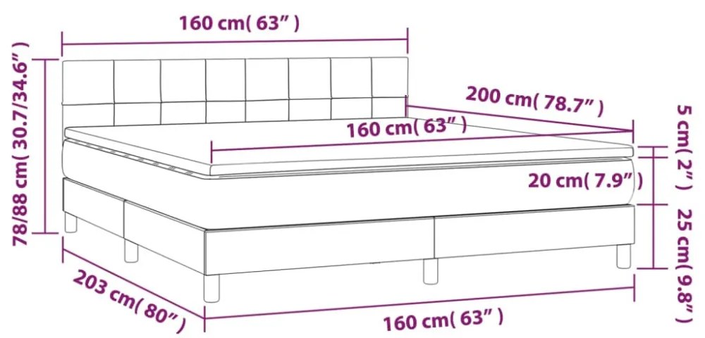 sötétszürke szövet rugós és LED-es ágy matraccal 160x200 cm