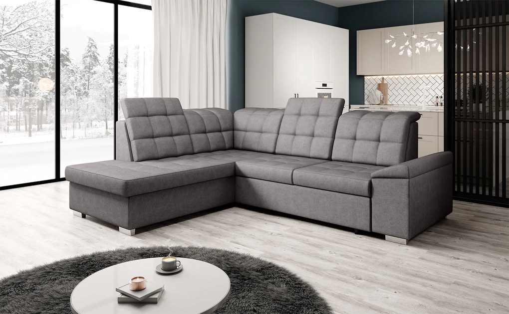 Kinyitható ülőgarnitúra, barnásszürke, balos, OREO ROH