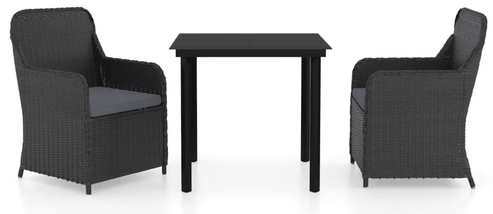 3 részes fekete kerti étkezőgarnitúra párnákkal