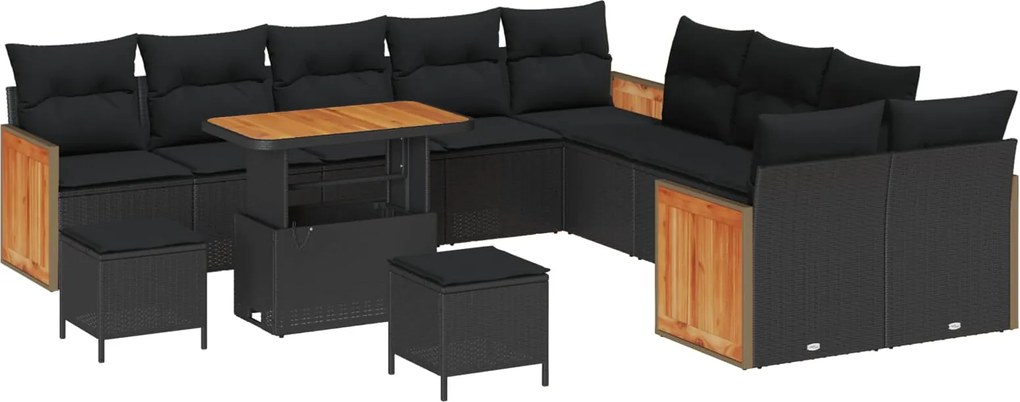 vidaXL Kerti Kanapé Szett 13 pcs Fekete Poli Rattan és Porfestett Acél