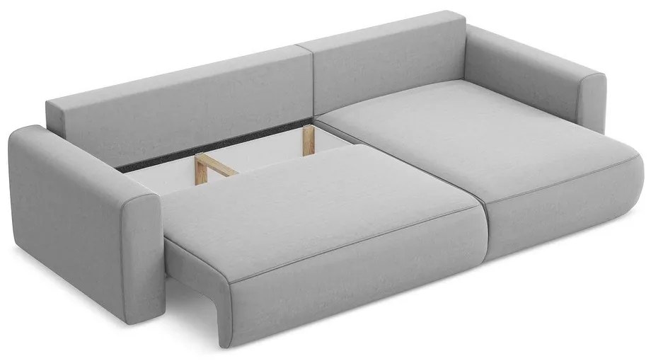 Világosszürke bársony kinyitható-tárolóhelyes sarokkanapé (jobb oldali-heverő résszel) Kapua – Makamii