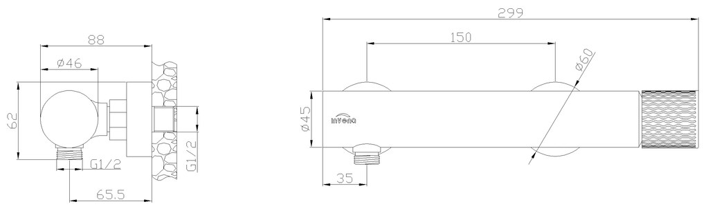 Invena Moonlight, fali zuhanycsaptelep 150 mm, fekete-rózsa arany, INV-BN-77-014-V