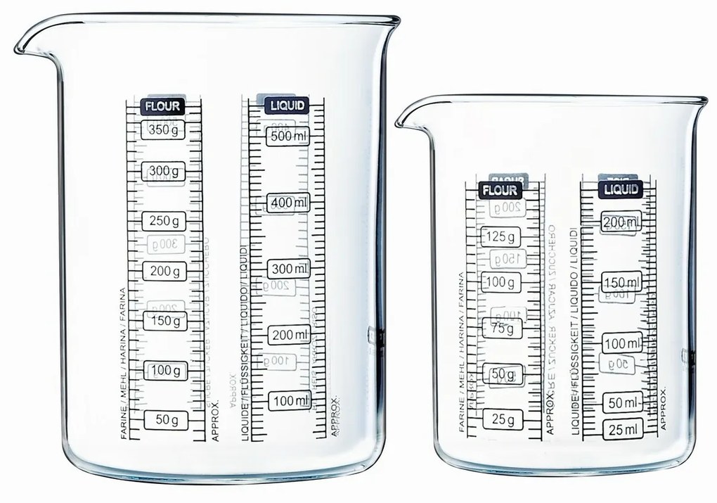 Pyrex üveg mérőpohár készlet 2 db, 0,25 l + 0,5 l