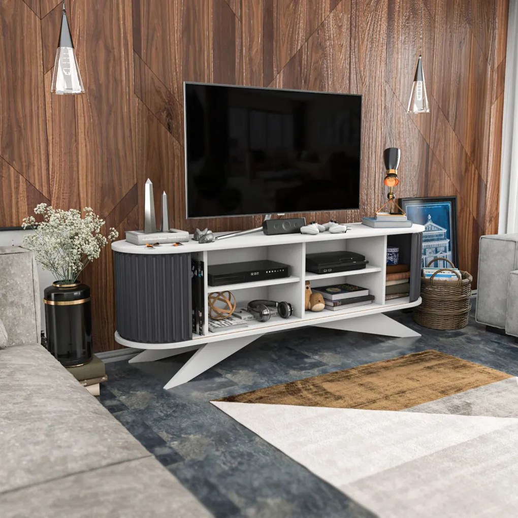 Stor TV-állvány, antracit-fehér, 180 cm