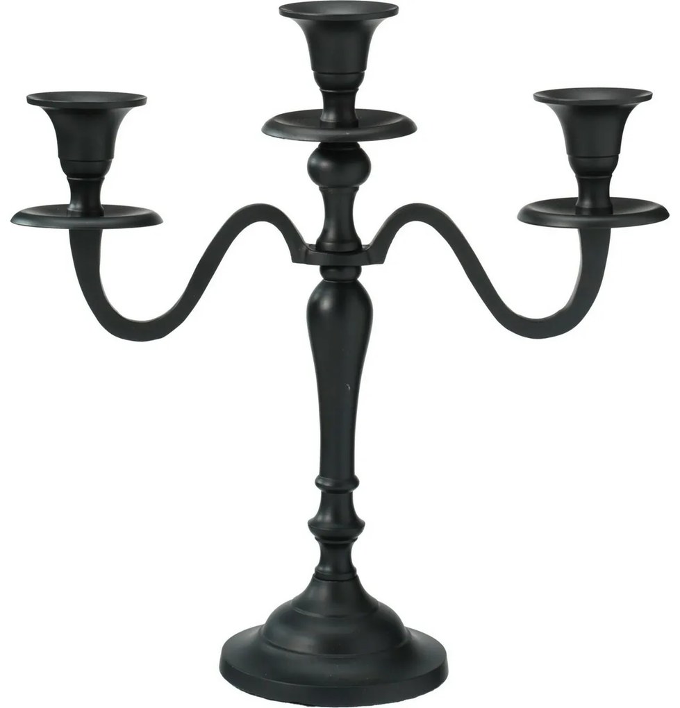 Fém gyertyatartó 3 karos 29x10x30 cm, szín: fekete, dekor 1