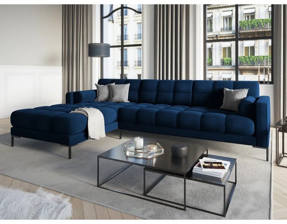 Bali sötétkék bársony sarokkanapé, bal oldali - Cosmopolitan Design