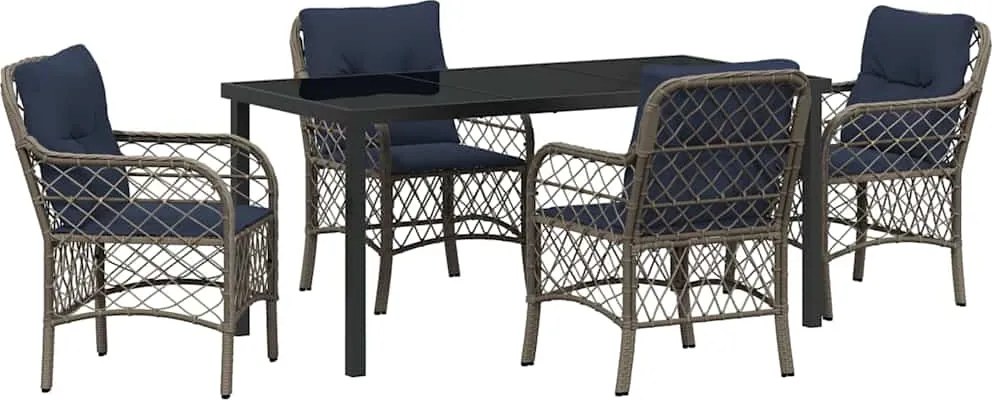 vidaXL Kert étkező szett párnával 5 pcs Szürke és fekete Rattan