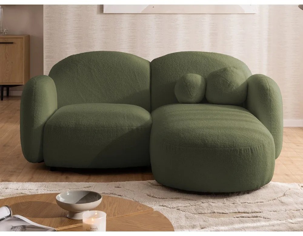 Zöld buklé sarokkanapé (jobb oldali-heverő résszel) Orbit – Ropez