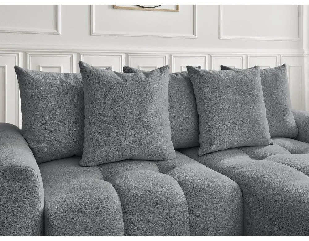 Szürke zsenília kinyitható-tárolóhelyes sarokkanapé (jobb oldali-heverő résszel) Roxelane – Bobochic Paris