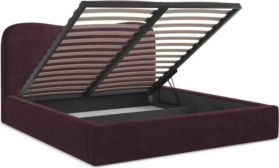 Sötétlila kárpitozott ágyneműtartós franciaágy ágyráccsal 160x200 cm Kahai – Makamii