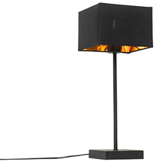 Modern asztali lámpa fekete szövet árnyalatú fekete arannyal - VT 1