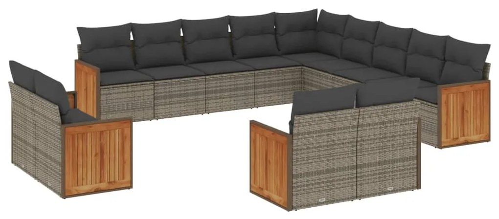 13 részes szürke polyrattan kerti ülőgarnitúra párnákkal